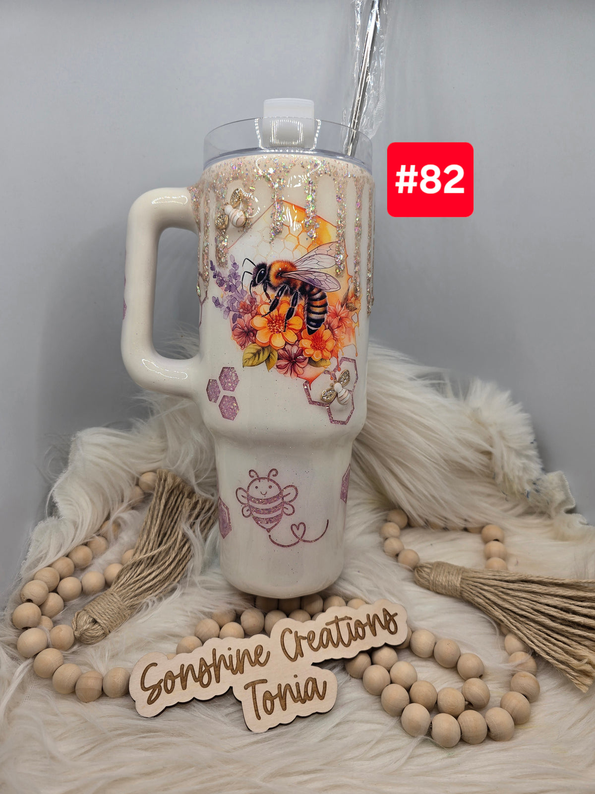 #82 Live Sale 3/15/2026 -40oz Handle- Pink Bee cup