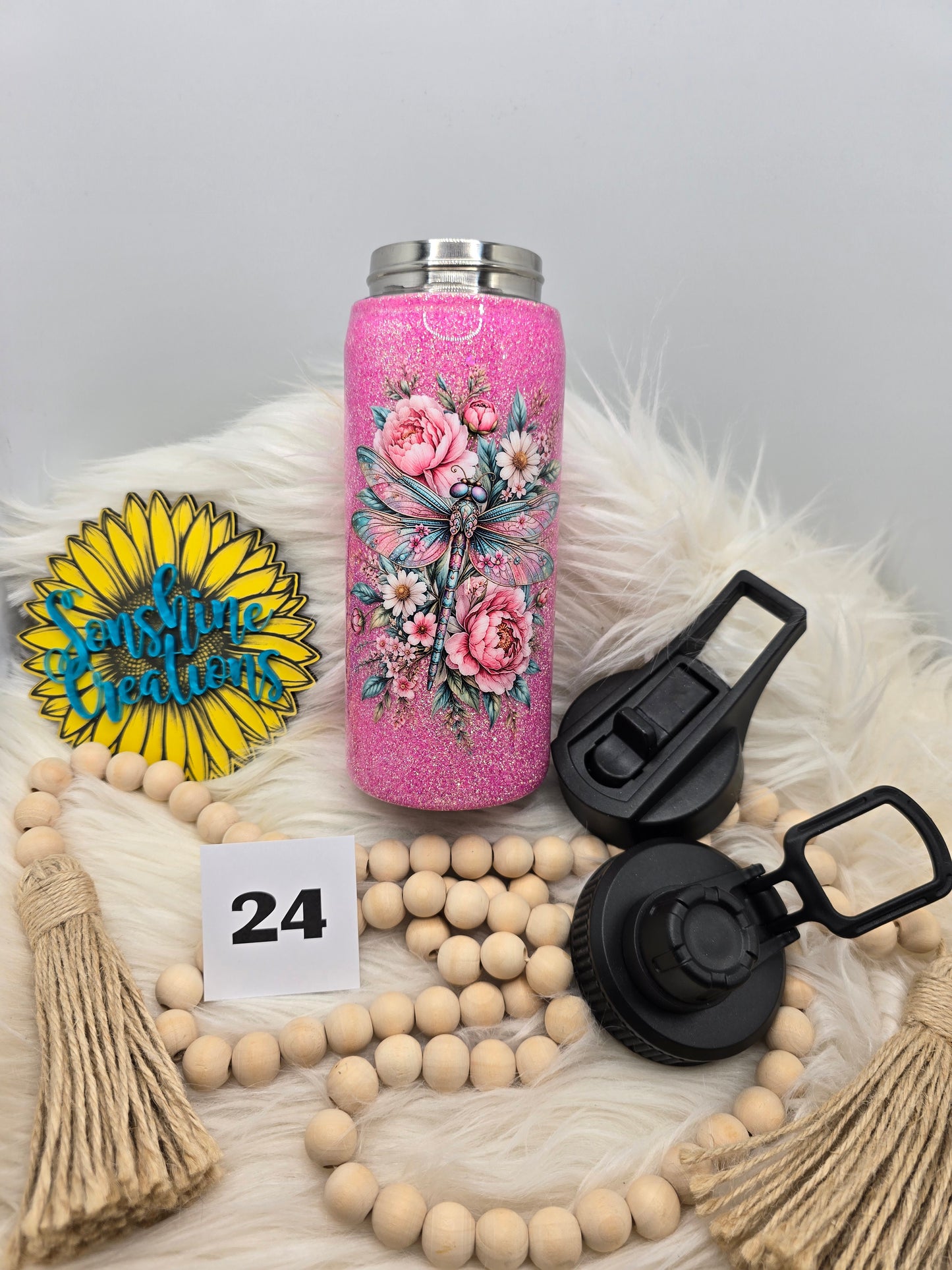 #24 - 18oz hydro duo- Pink floral dragonfly