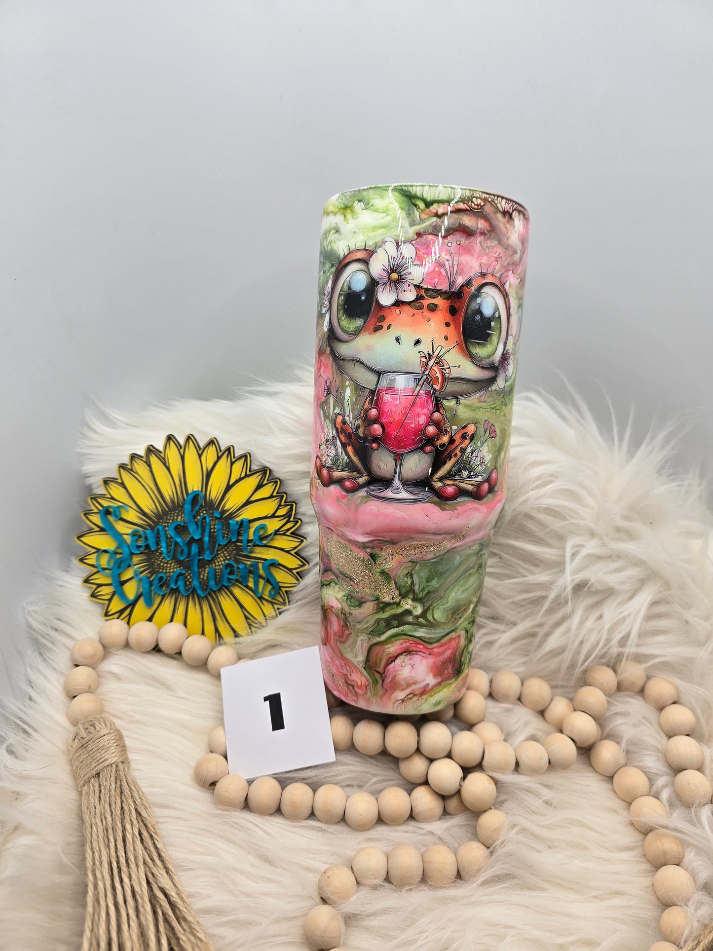 #1- 30oz Clipmate- Cute Frog pink green swirl