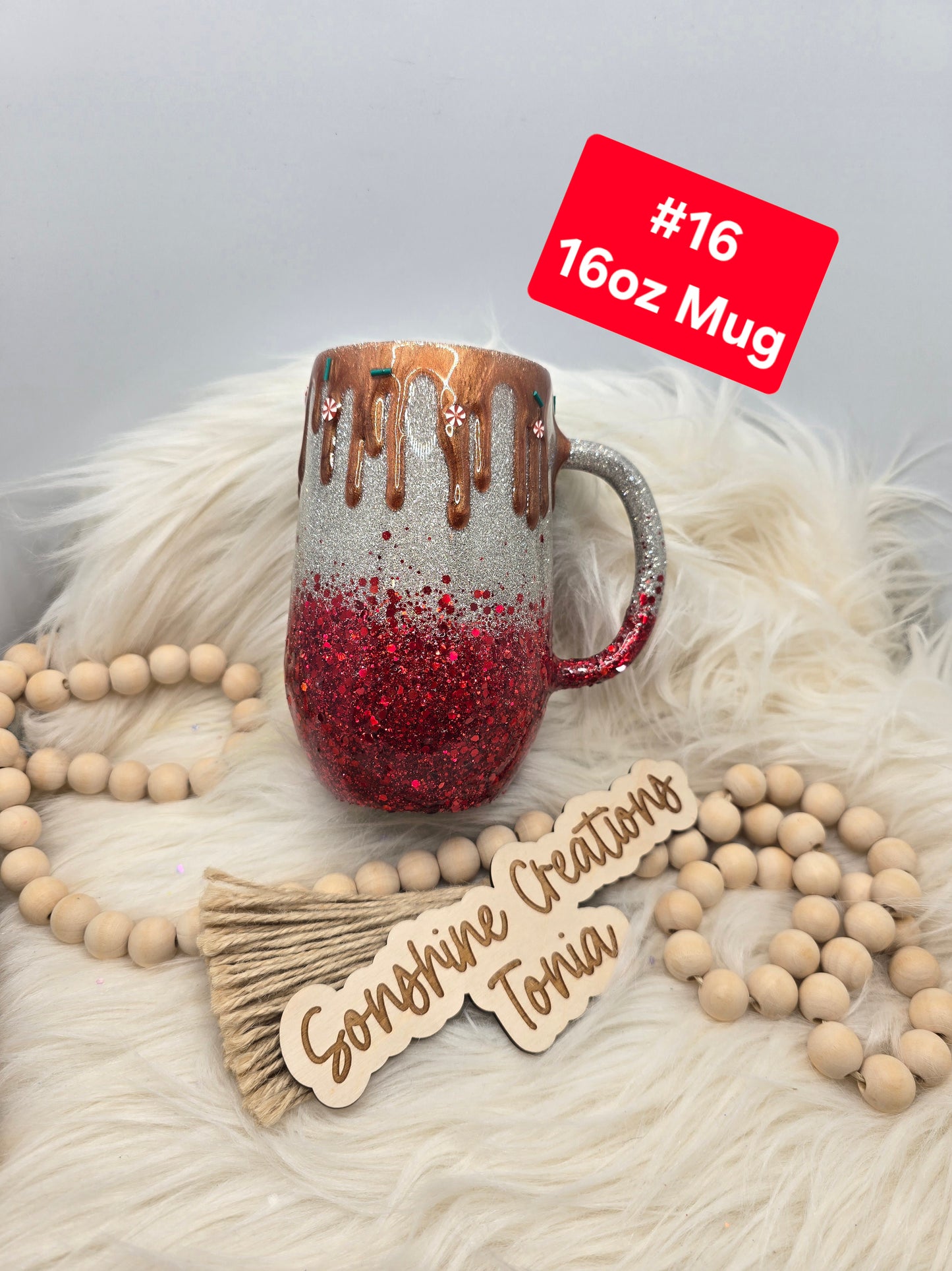 #16 Tonia's Live Creations - 16oz Mug- Green red gnome hot cocoa drip