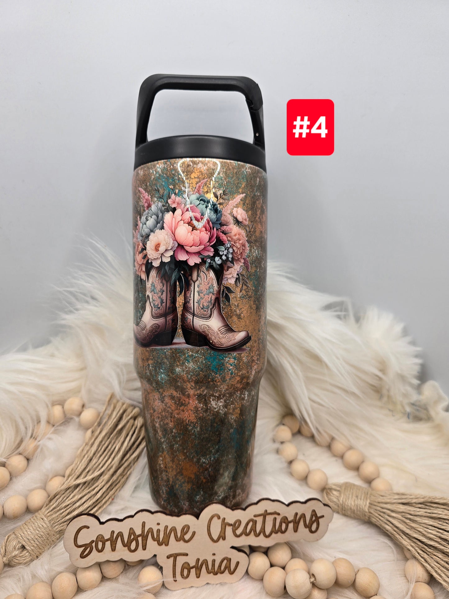 #4 Live Sale 3/15/2026 - 30oz Clipmate- Brown, copper, teal Patina- Flower, cowgirl boots