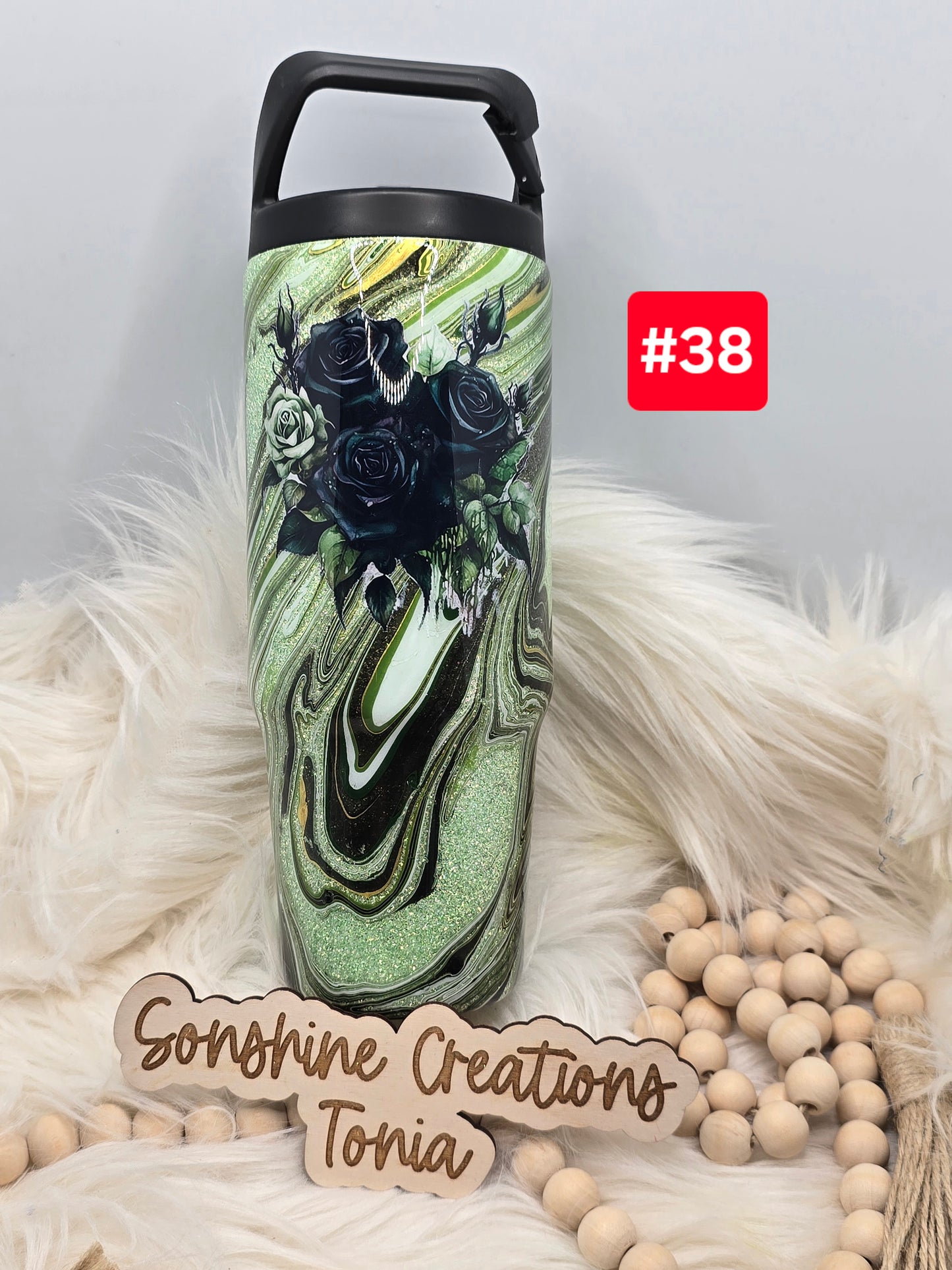#38 Live Sale 2/01/2026 - 30oz Clipmate- Green & black roses hydrodipped