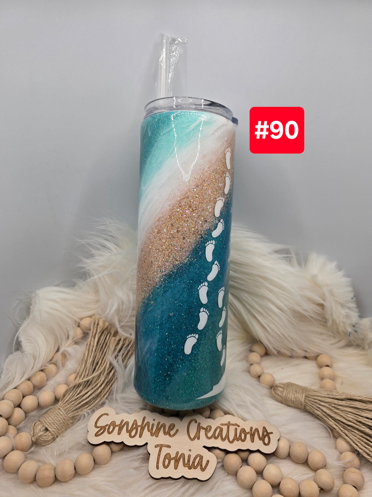 #90 Live Sale 3/15/2026 - 30oz skinny- Beach Footprints poem