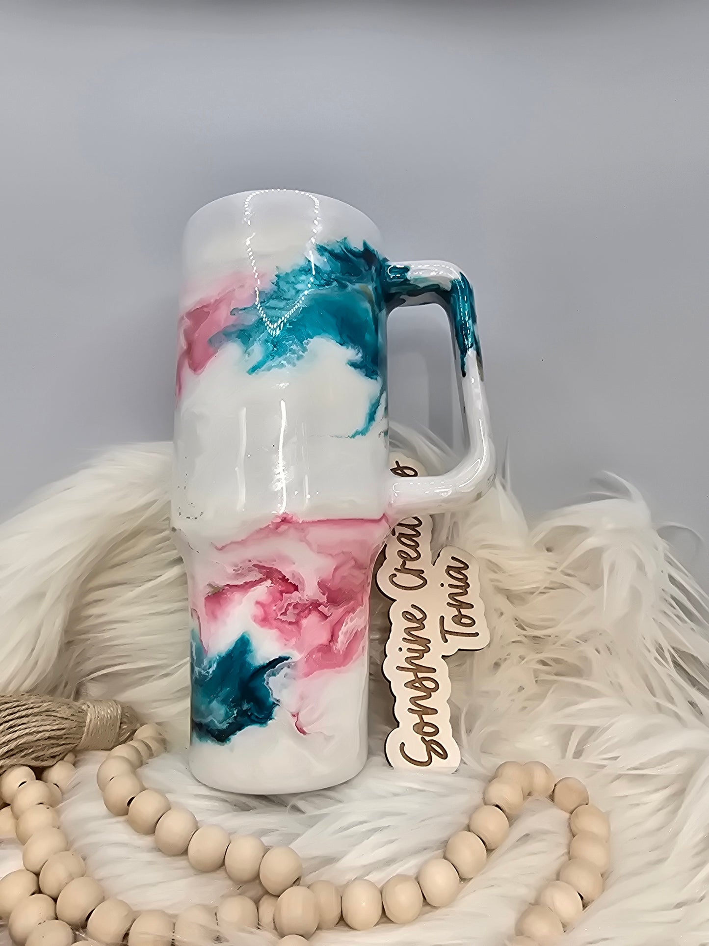 40oz Handle- Teal pink Elegance