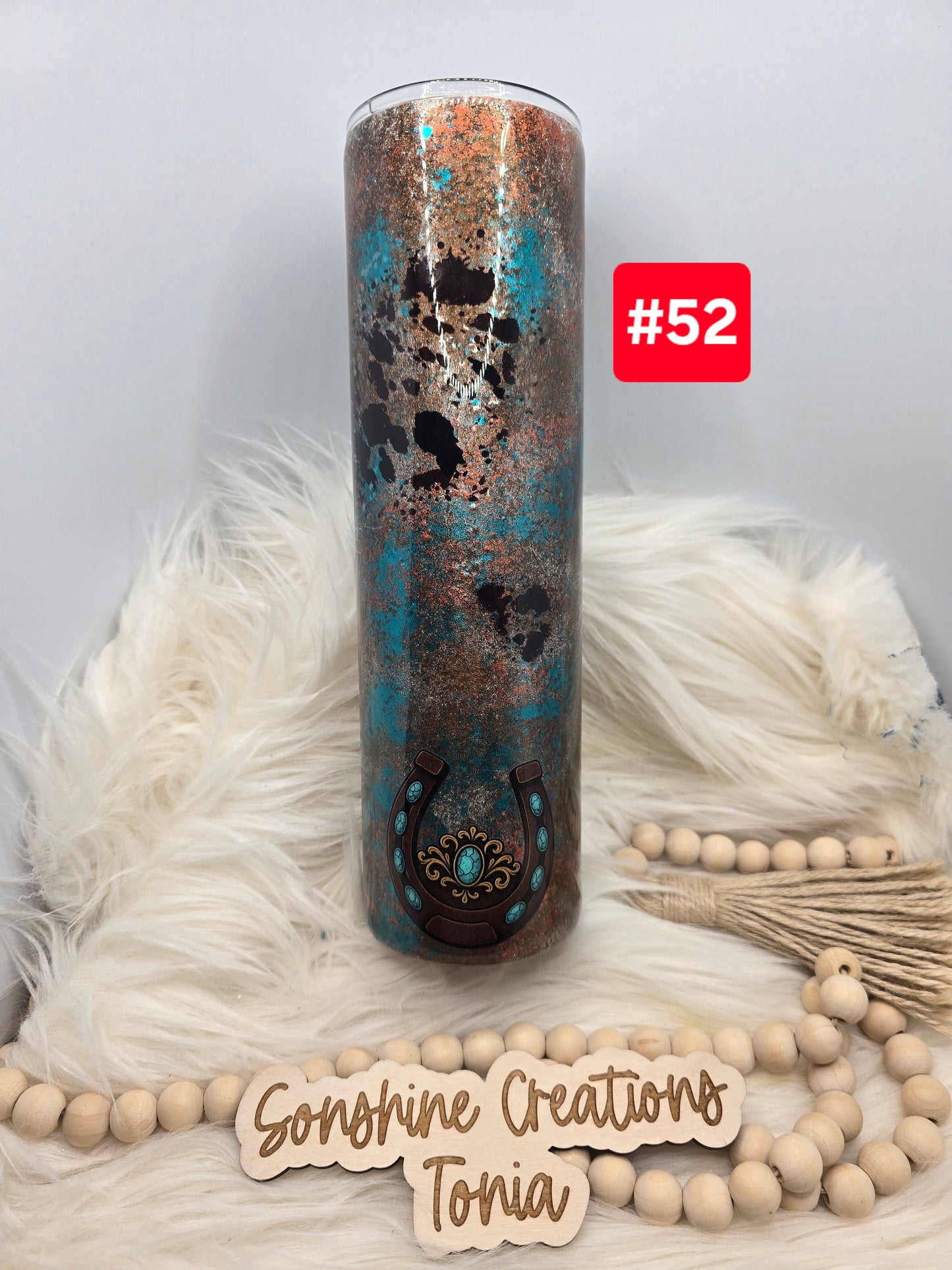 #52 Live Sale 5/03/2026 - 35oz Skinny- Teal Patina- Western Bow with cow spots