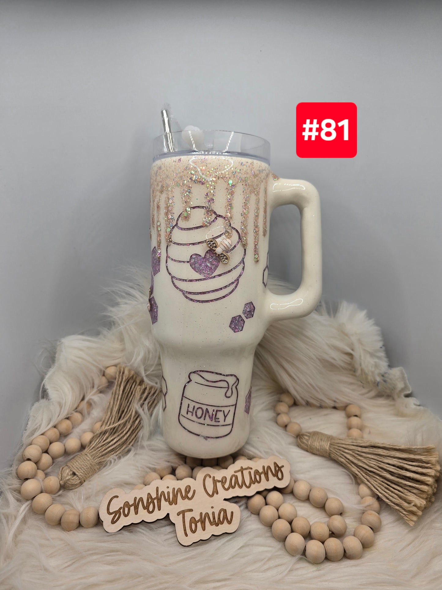#81 Live Sale 3/15/2026 -40oz Handle- Purple Bee cup