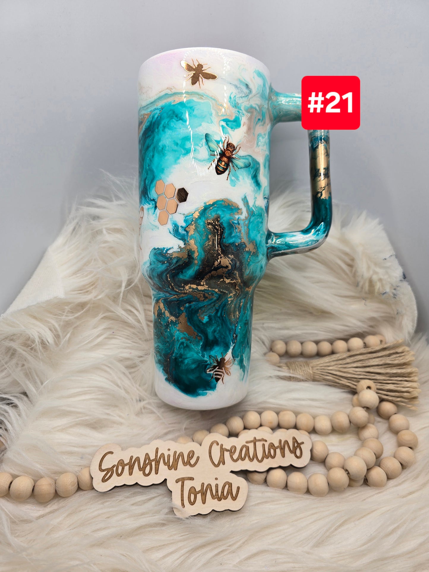 #21 Live Sale 5/03/2026 - 40oz Handle- Teal copper marble- Bee