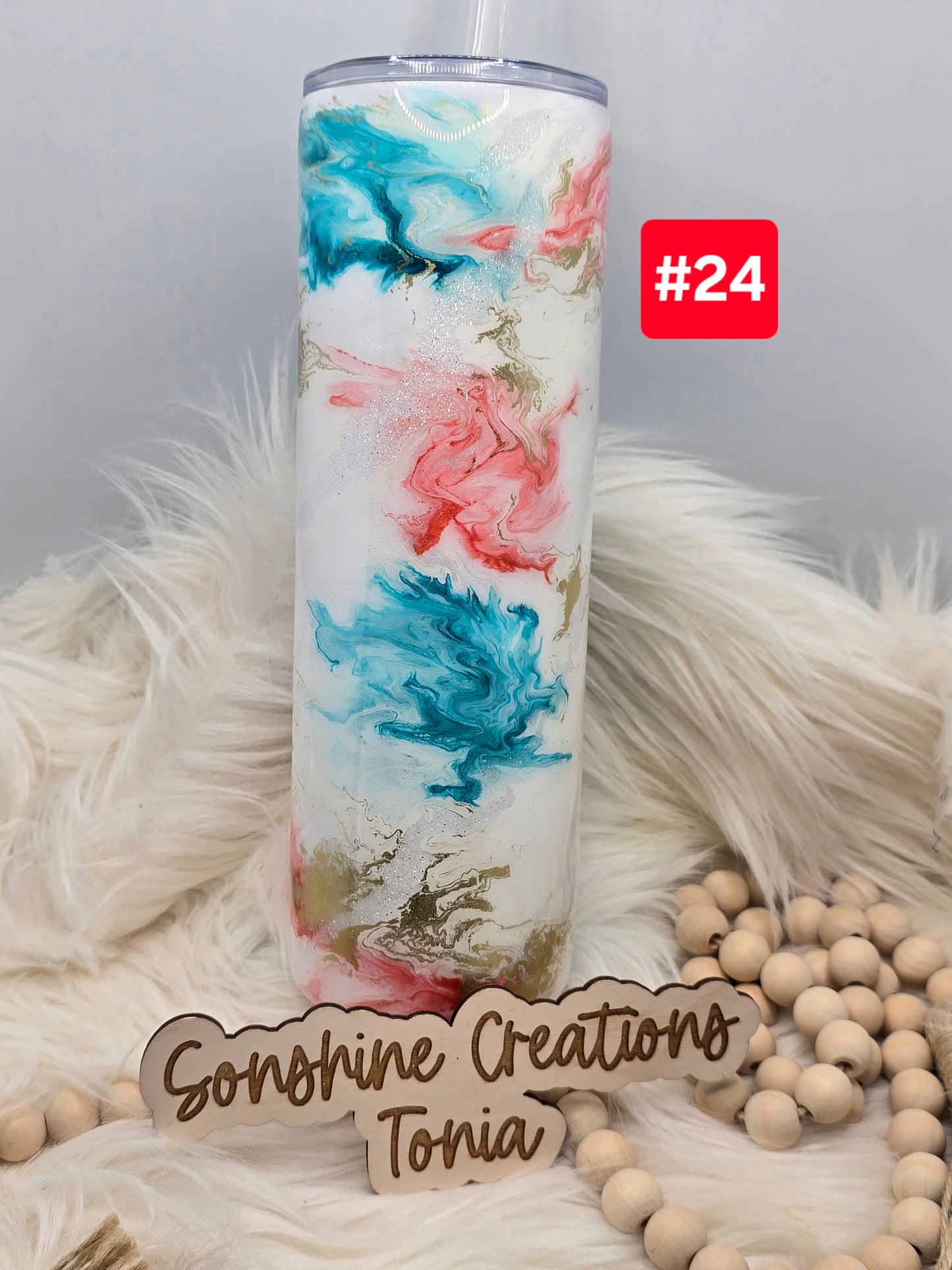 #24 Live Sale 2/01/2026 - 30oz Skinny- Dreamcatcher tattoo- Teal coral elegance