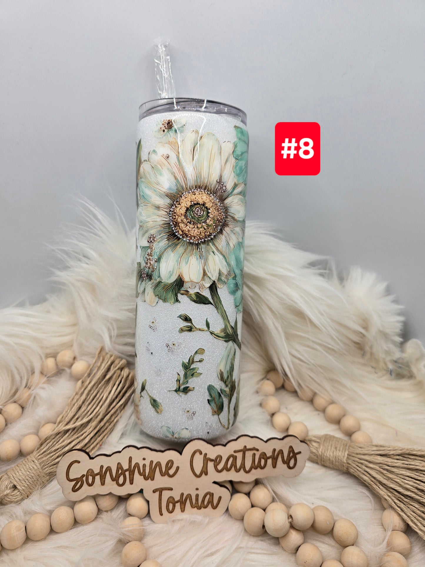 #8 Live Sale 3/15/2026 - 20oz Skinny- Teal & White flower wrap