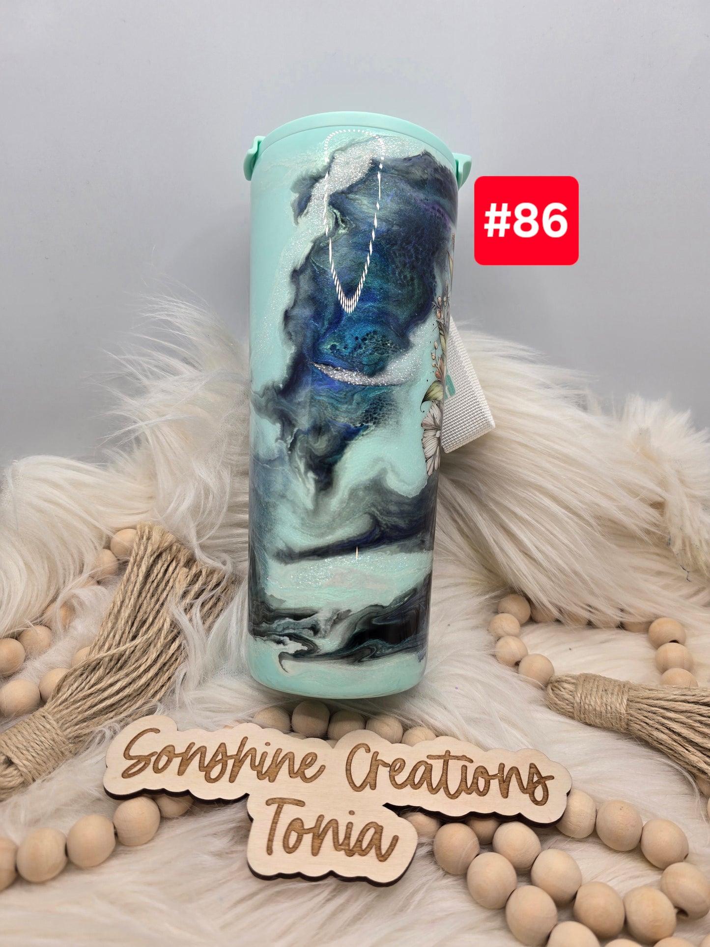 #86 Live Sale 3/15/2026 - 24oz Dual flip mint lid- Ghost marble- Hummingbird