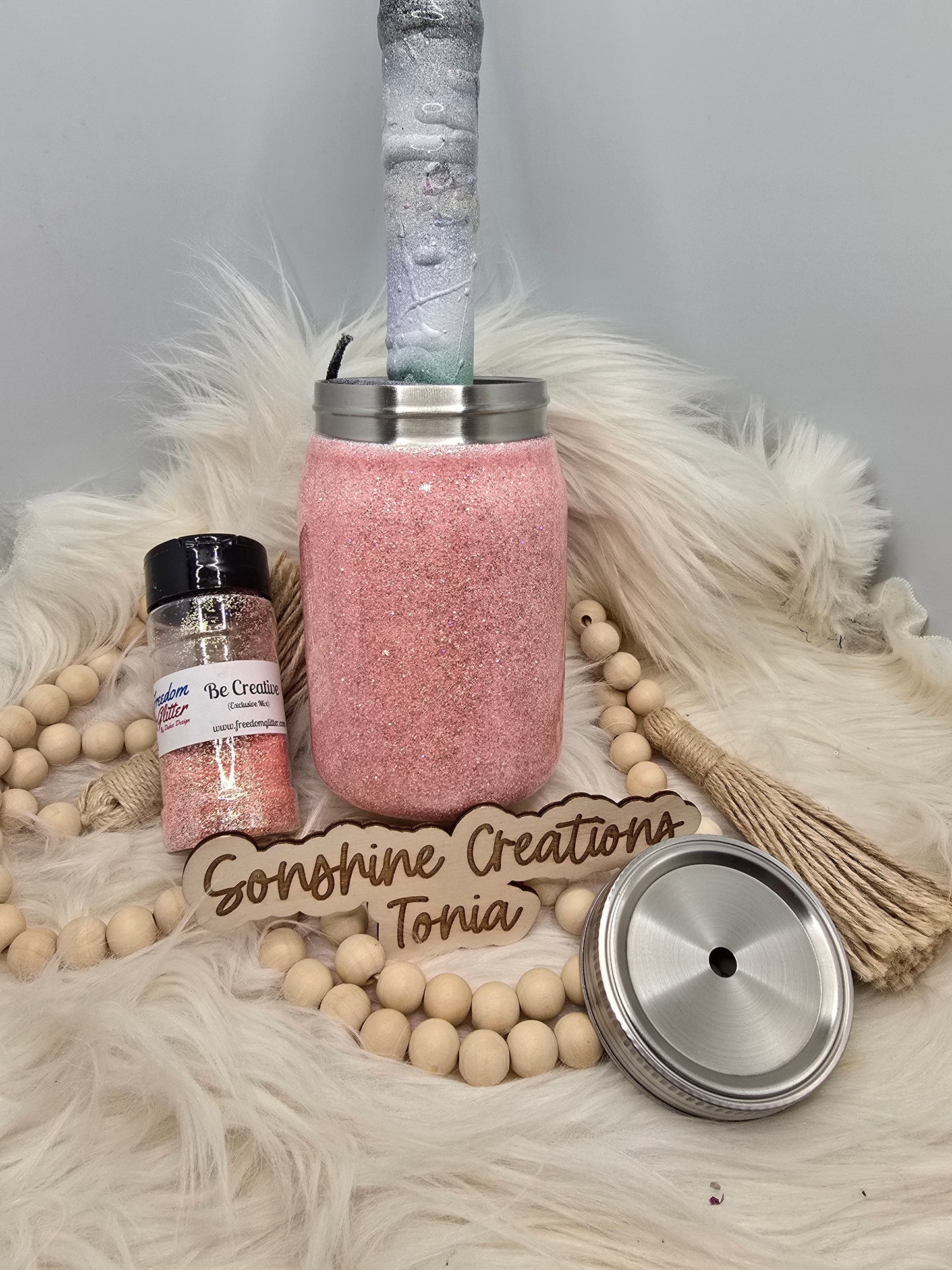 Live Hydrodipping base 2/17/26 7pm cst live- 12oz Stainless Mason Jar: Freedom Glitter: Be Creative