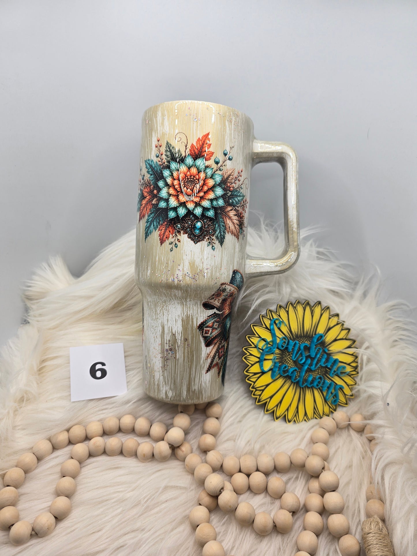 #6 - 40oz handle - Gold Woodgrain with Pumpkin and Bow