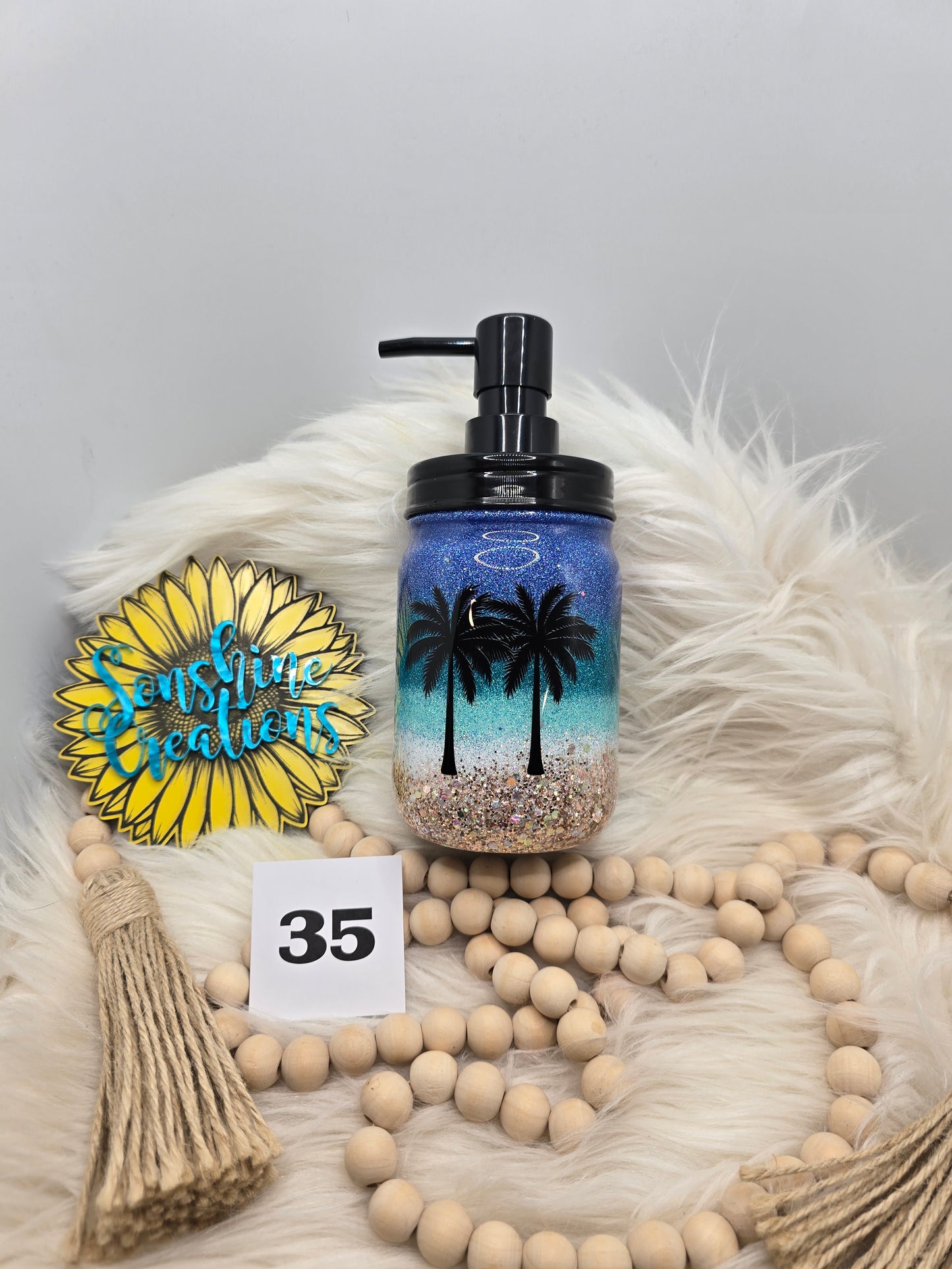 #35- 16oz Glass mason jar soap dispenser- Beach ombre- Turtle Salty soul