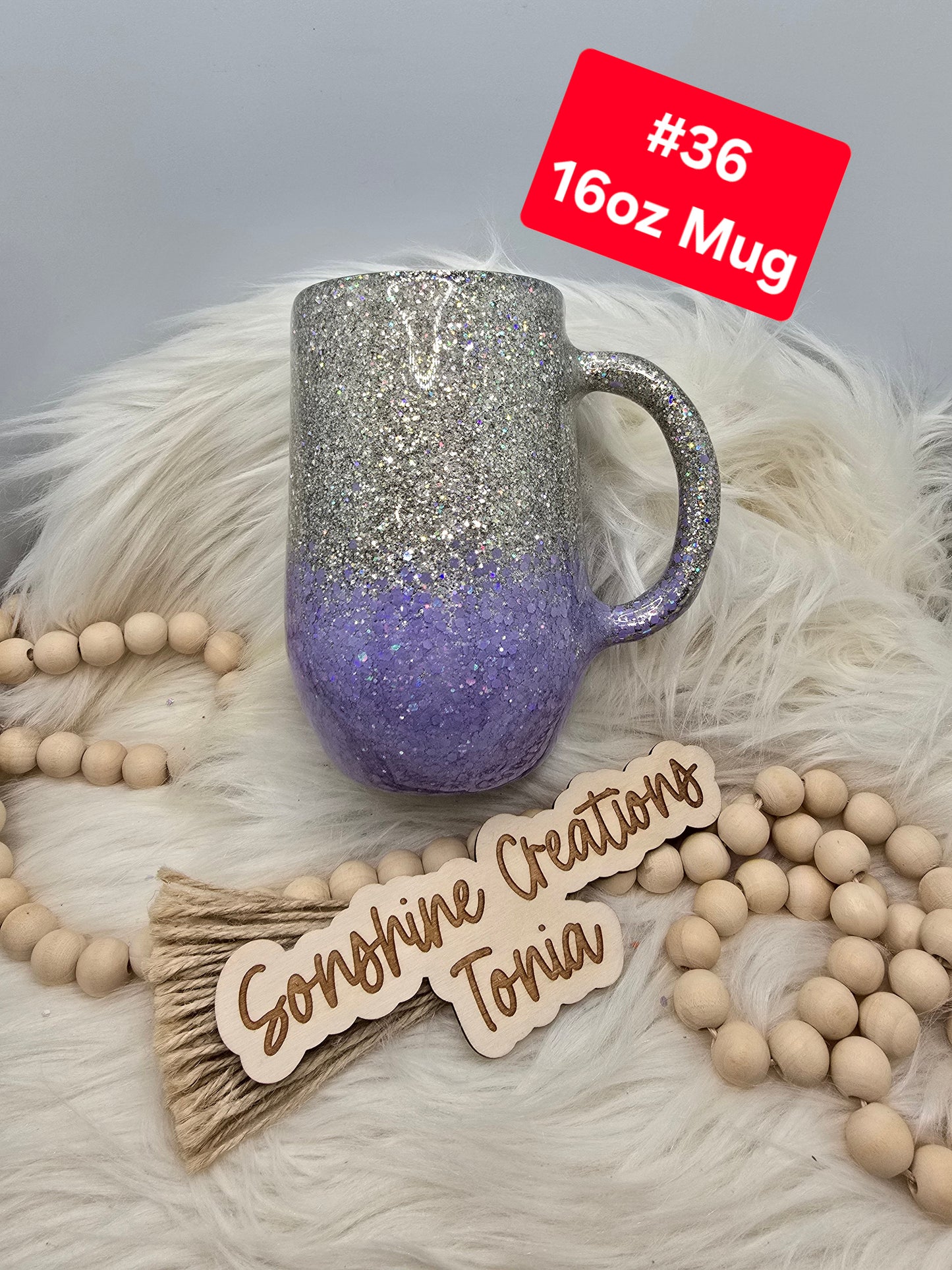 #36 Tonia's Live Creations : 16oz coffee mug- Purple rose