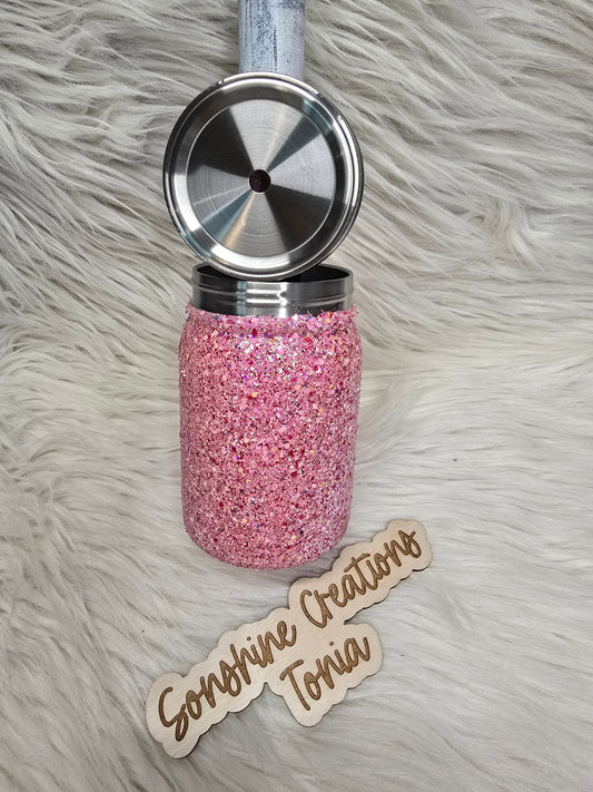 LIVE HYDRO DIP BASE- 12oz Stainless Mason jar tumbler- SM: Pink Kaleidoscope