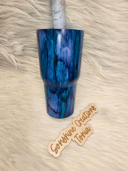 LIVE HYDRO DIP BASE- 30oz Curve- Blue, Teal Purple woodgrain