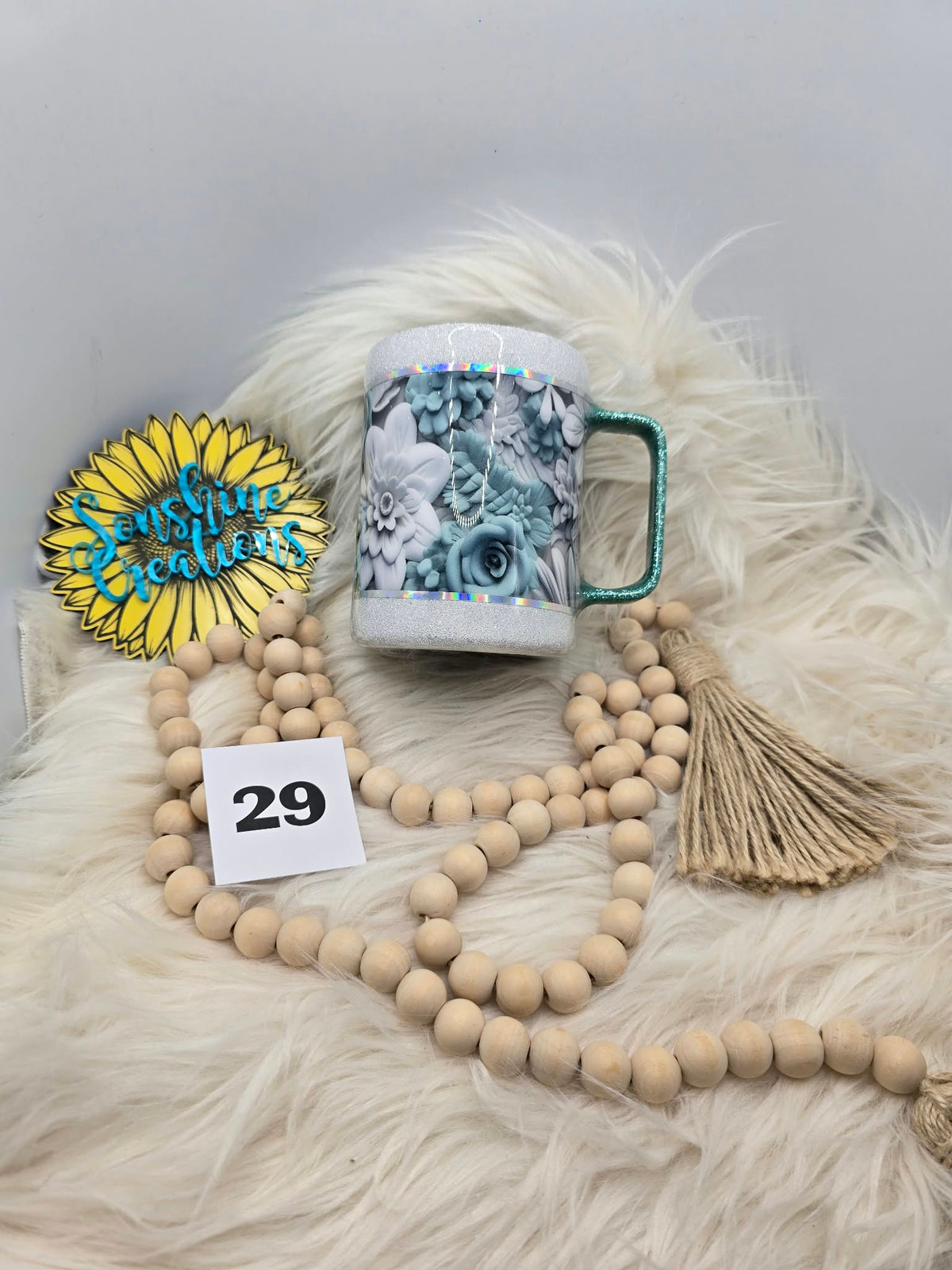 #29 - 10oz Coffee Mug - Teal Floral Vinyl