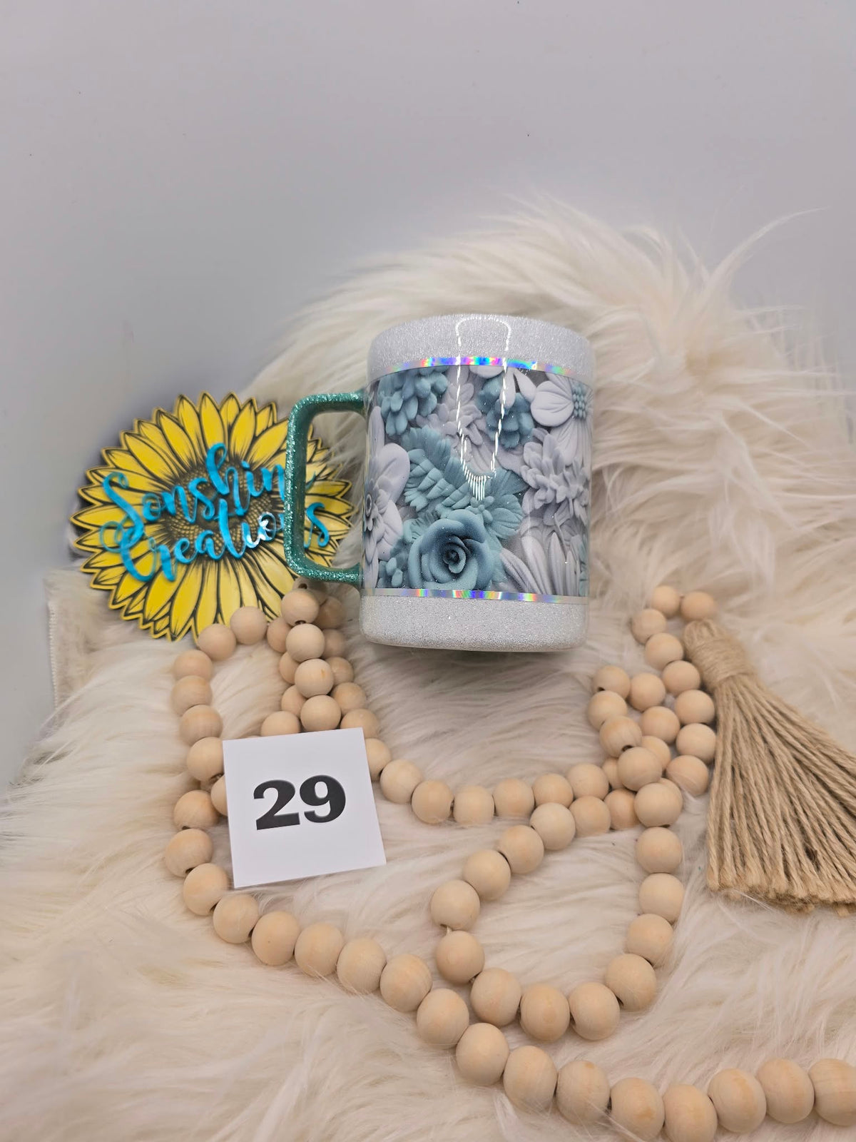 #29 - 10oz Coffee Mug - Teal Floral Vinyl