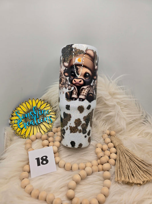 #18 - 30oz Clipmate - Glitter Cow Spots - Highland Cow