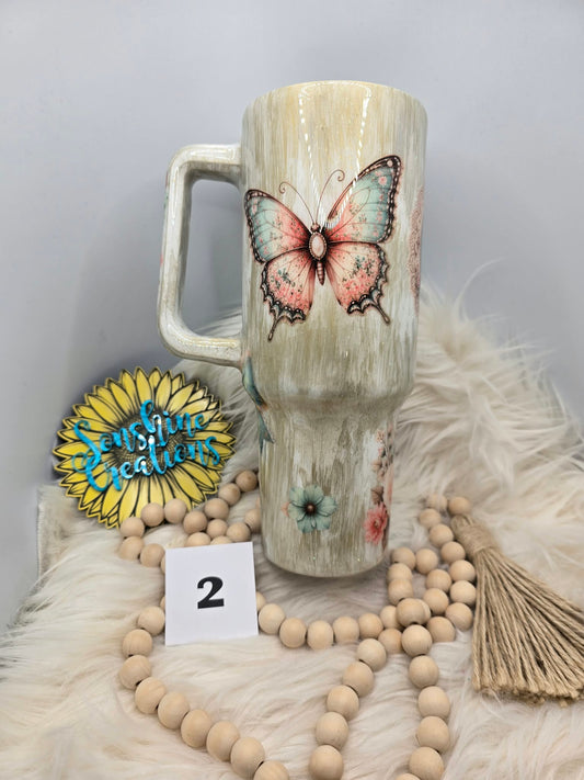 #2 - 40oz Handle - Gold Woodgrain - Vintage Butterfly