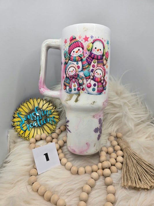 #1 - 40oz Handle - Pink Elegance - Snowman