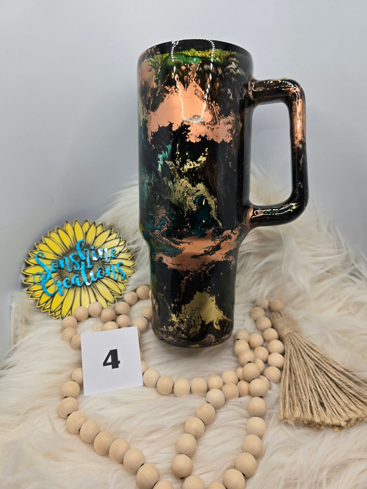 #4 - 40oz Tipsy Handle - Teal/Copper/Brown Ink Swirl