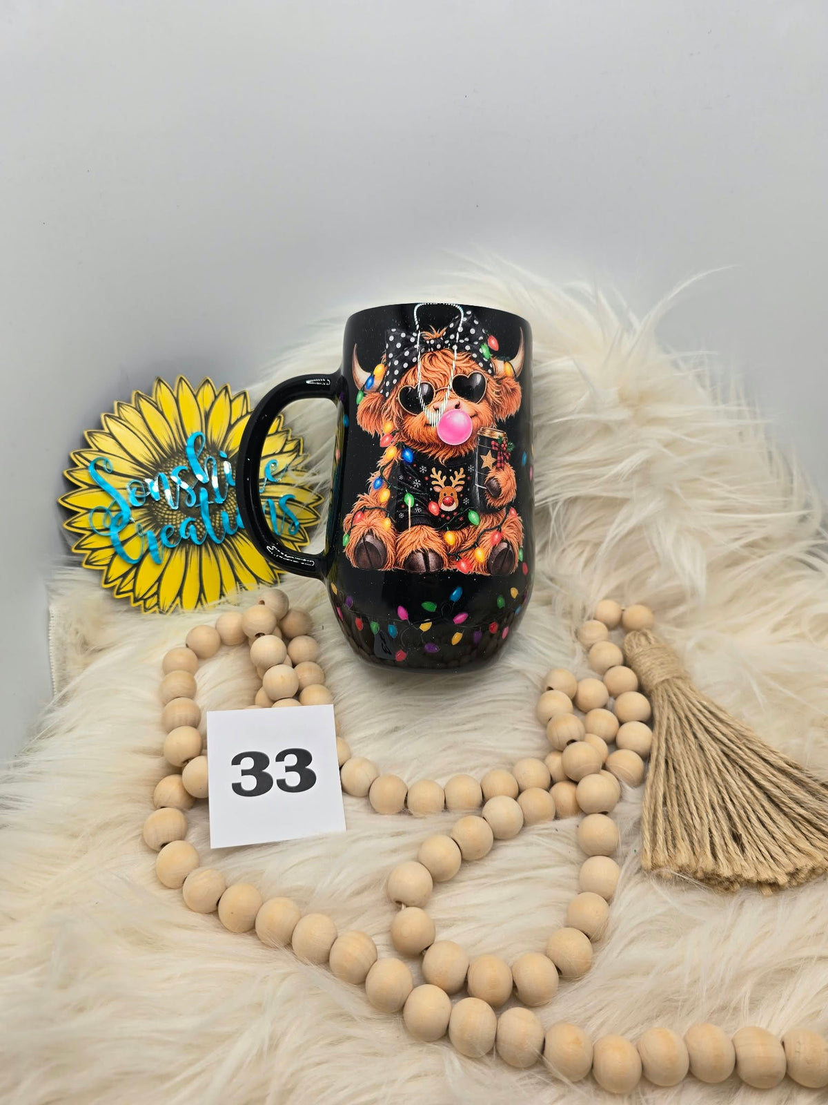 #33 - 16oz Coffee Mug - Christmas Lights Cow