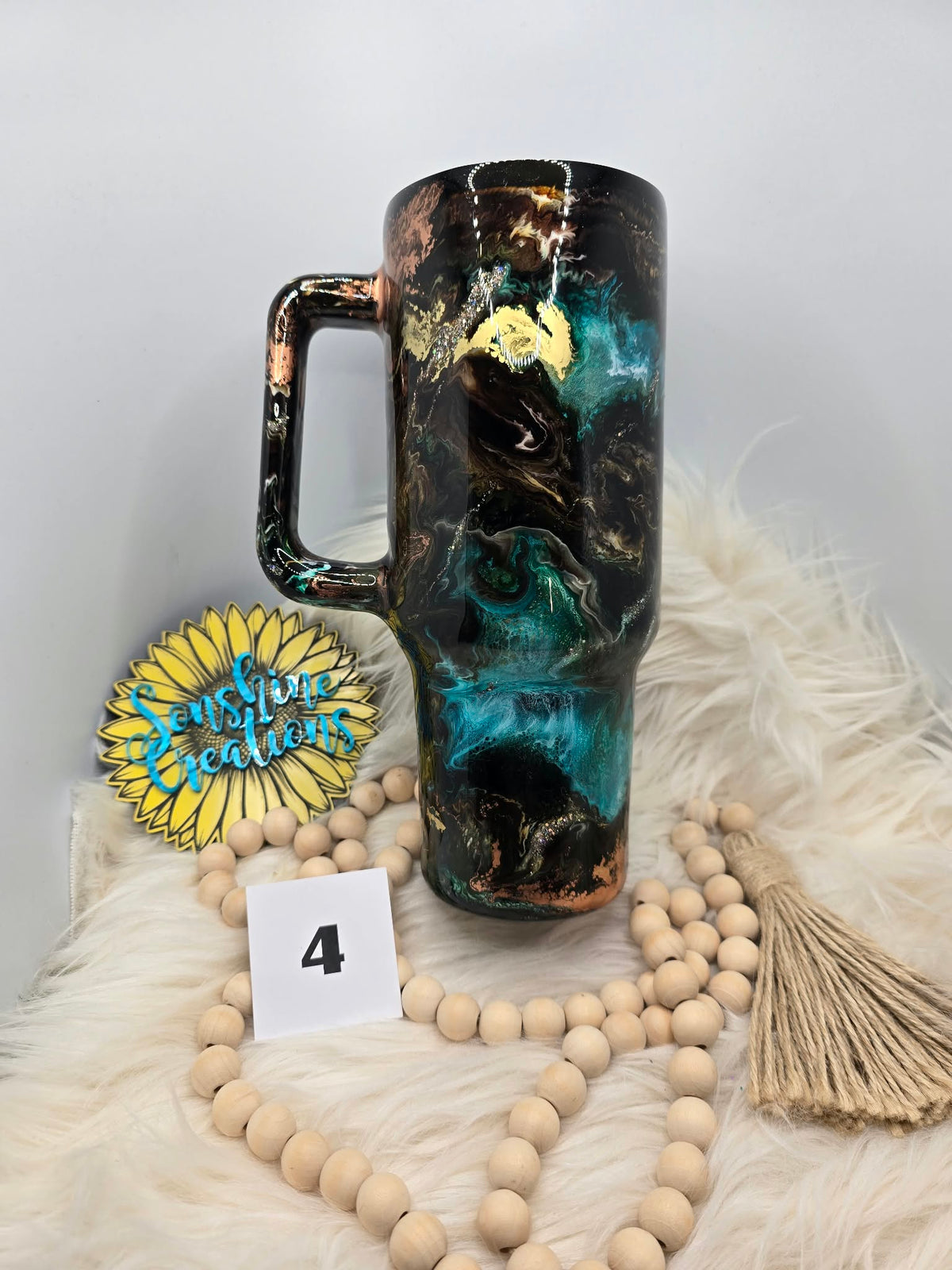 #4 - 40oz Tipsy Handle - Teal/Copper/Brown Ink Swirl