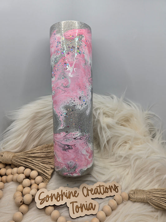 10/03/25 Tonia's Live Creations - 35oz Skinny- Pink and silver clouds (Can add decal)