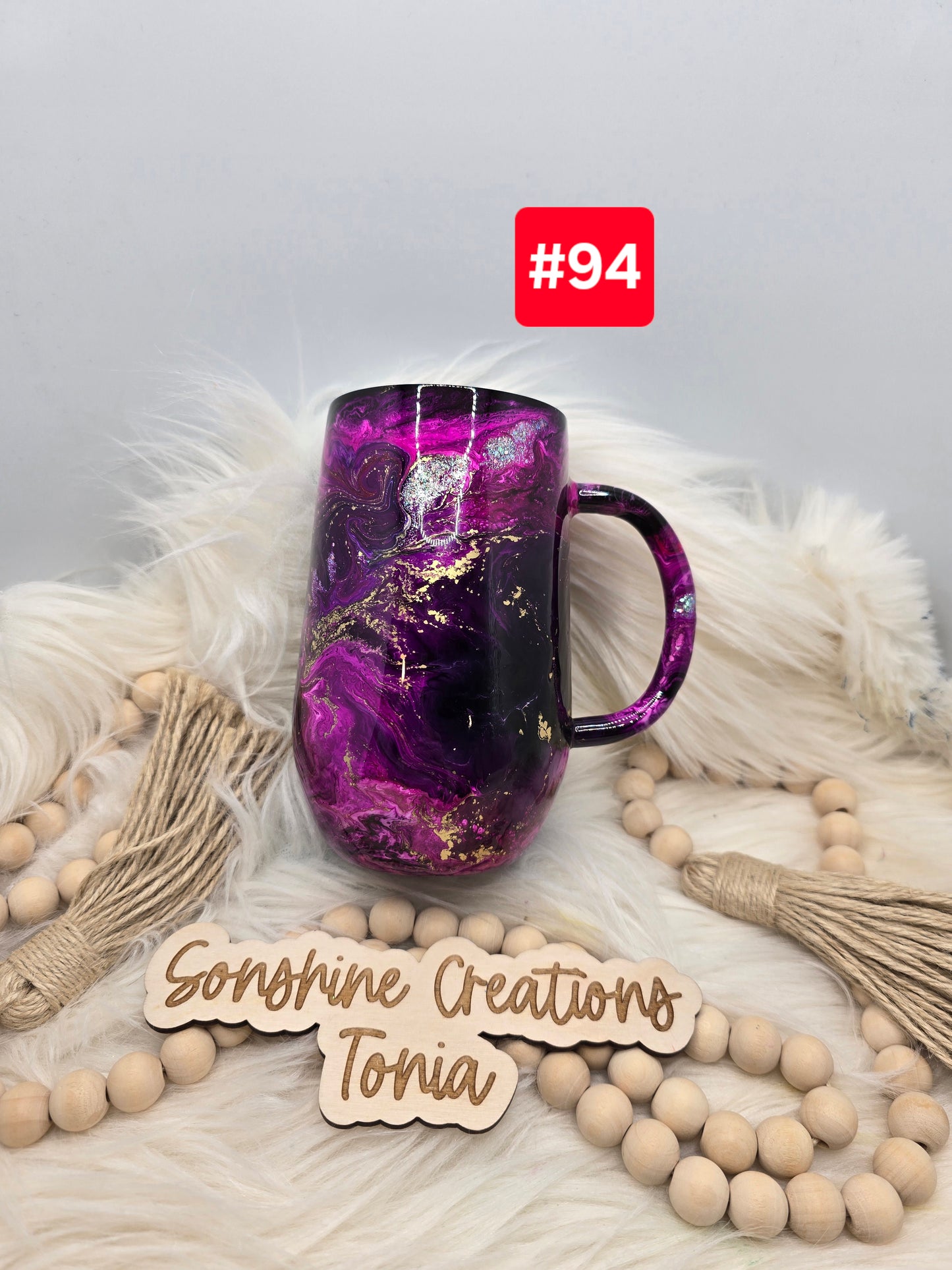 #94 Live Sale 3/15/2026 - 16oz Coffee mug- Pink, Purple, gold swirl