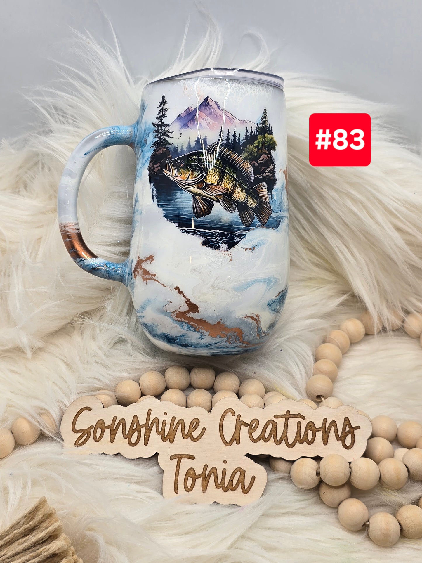 #83 Live Sale 2/01/2026 - 16oz Coffee mug- blue copper swirl- Fish and mountains