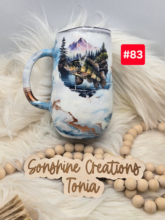 #83 Live Sale 2/01/2026 - 16oz Coffee mug- blue copper swirl- Fish and mountains