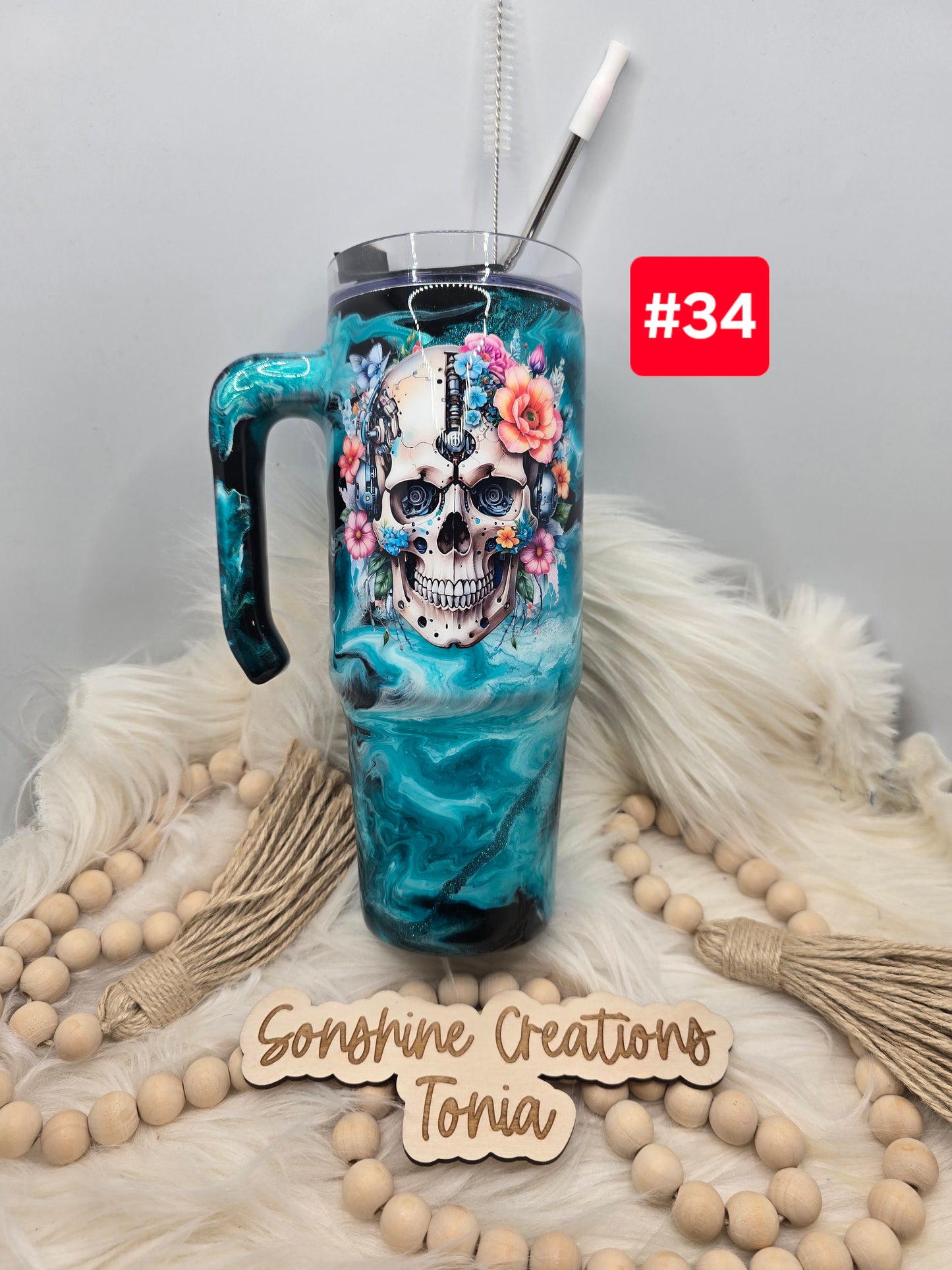 #34 Live Sale 3/15/2026 - 30oz Grippy- Teal swirl, Floral skull