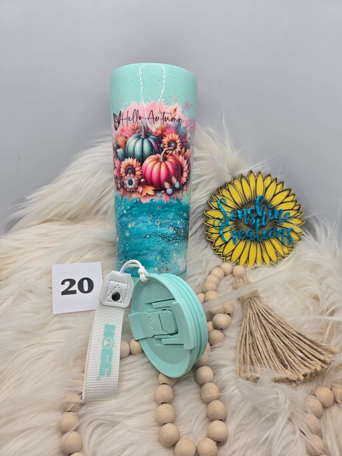 #20 - 24oz Dual Flip with Mint lid - Hello Autumn - Ink Swirl