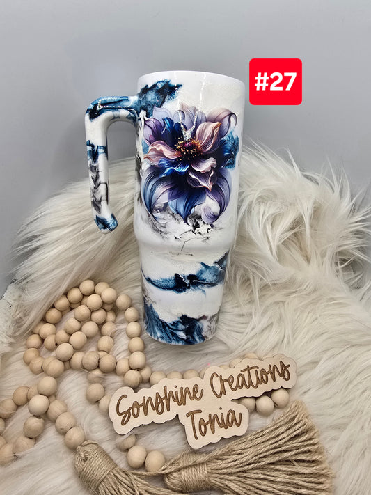 #27- Live Sale 07/13/2025 -  30oz Grippy- Navy purple chrome swirl with flower