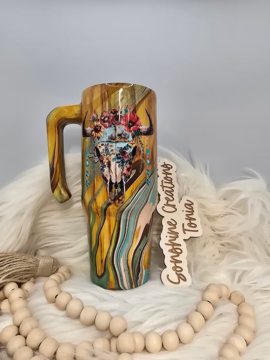 30 Grippy- Hydrodip woodgrain cow skull