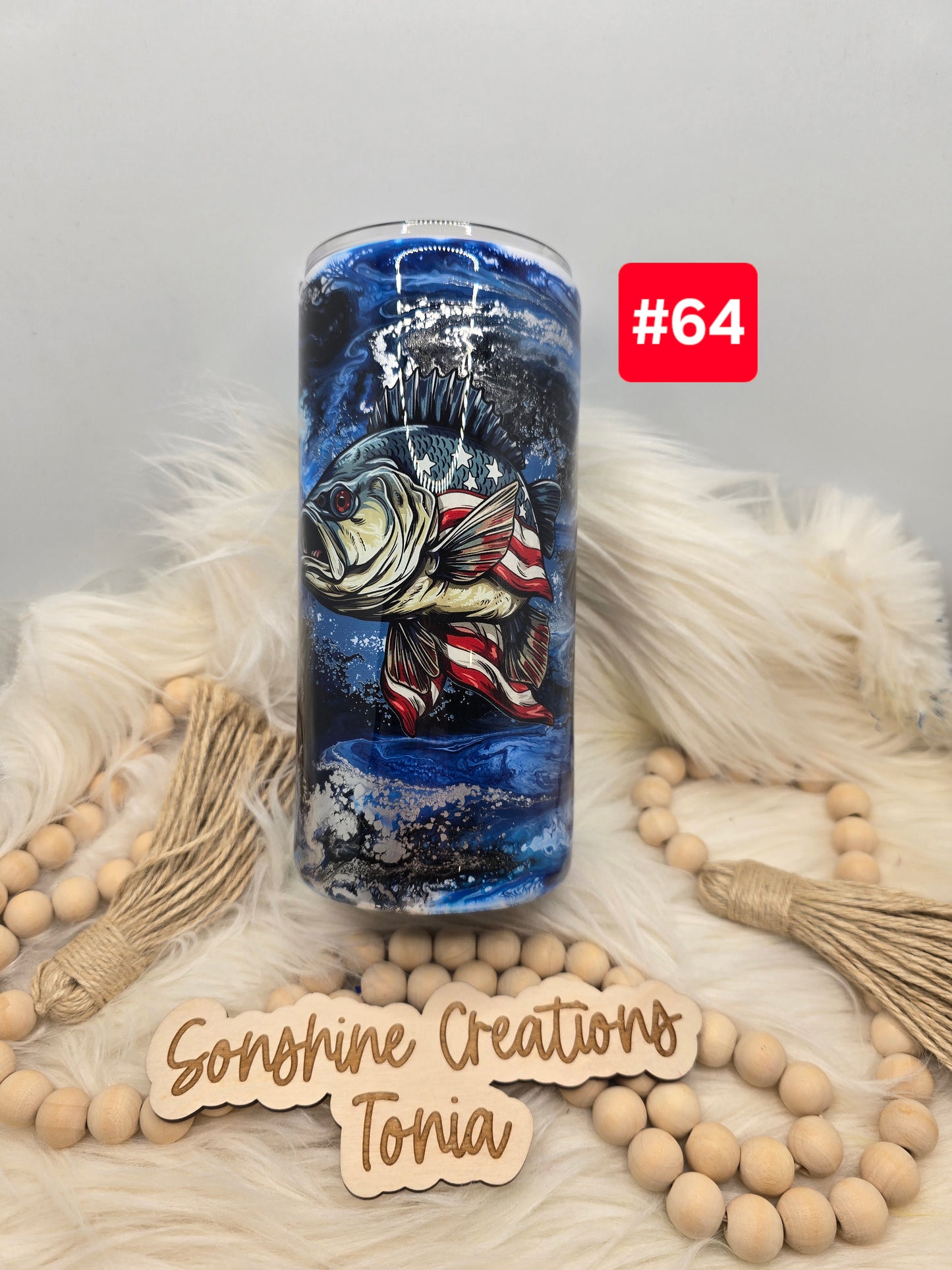 #64 Live Sale 3/15/2026 - 20oz Thick- Blue ink swirl- Fish