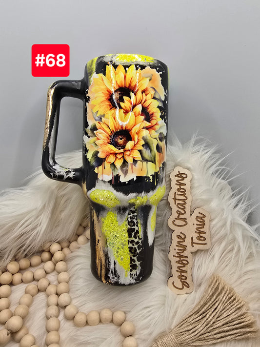 LIVE SALE 5/042025 - #68- 40oz Handle: Sunflower Distressed
