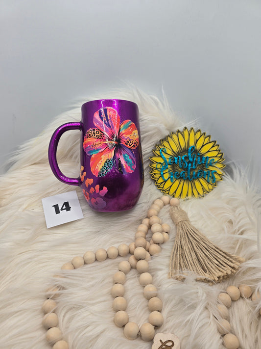 #14 - 16oz Coffee Mug - Tropical Flowers on Purple Mica