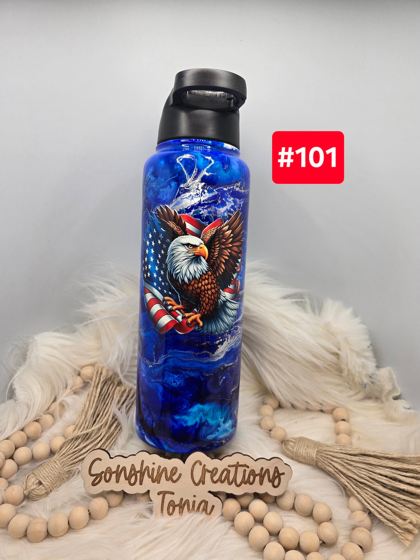 #101 Live Sale 3/15/2026 - 40oz Hydro Duo- Blue ink swirl- Eagle flag