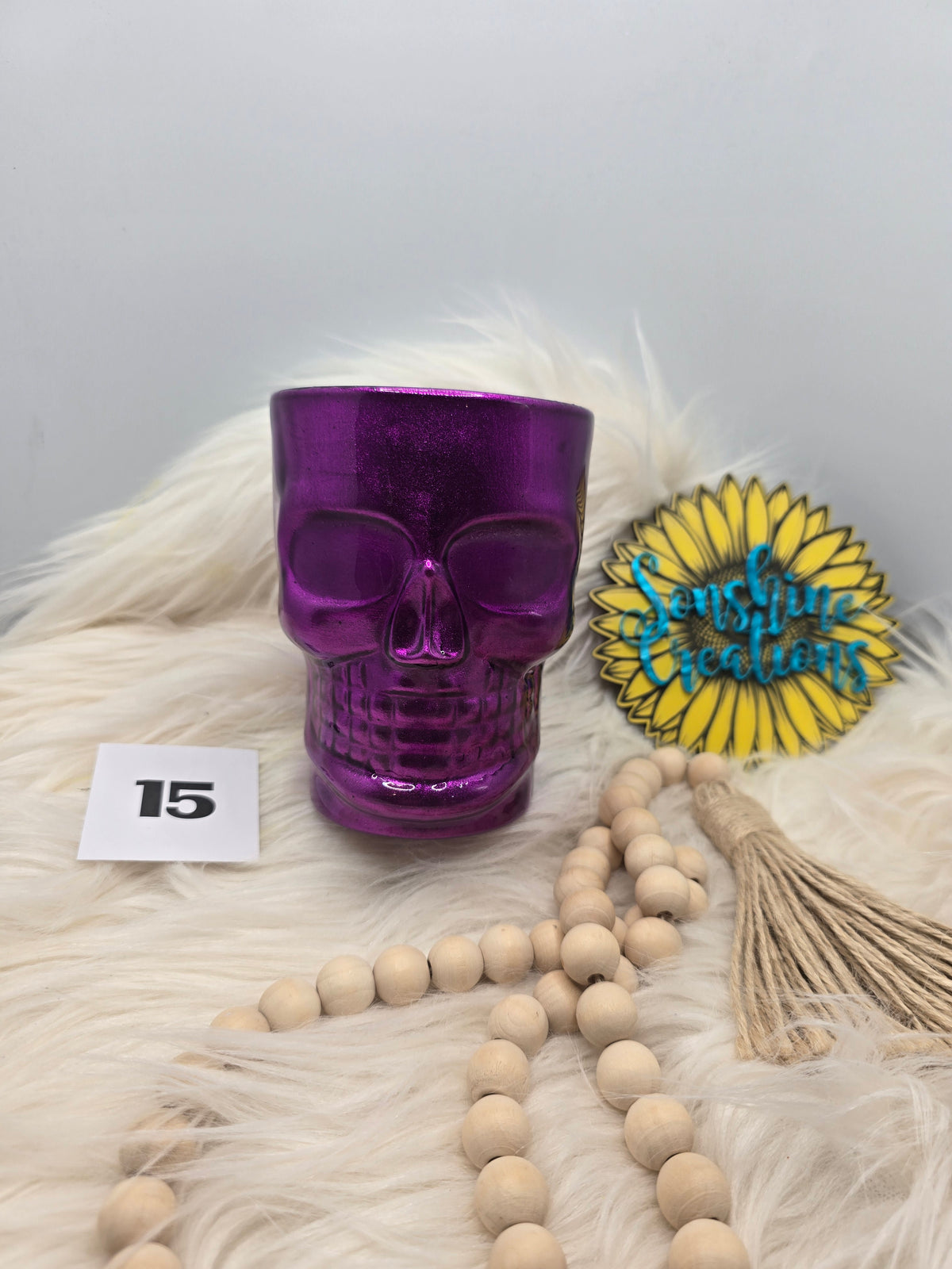 #15 - Glass Skull with Purple Mica & Purple Glow Eyes