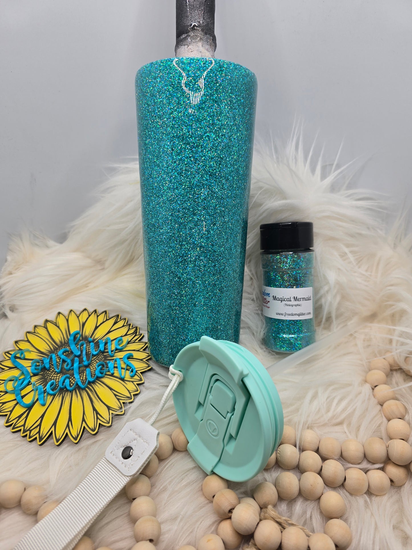 Live Hydrodipping base 9/03/26  11am cst- 24oz Dual Flip with Mint lid - Freedom Glitter: Magical Mermaid
