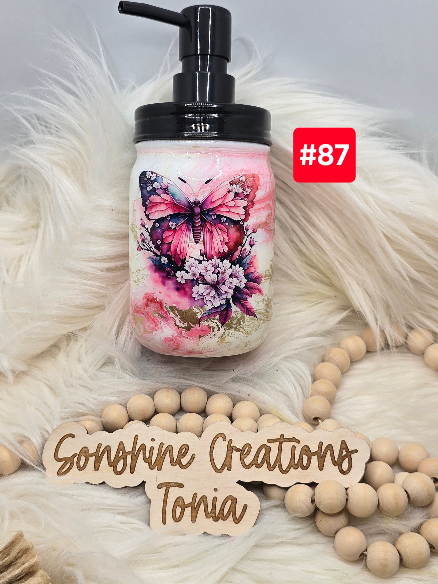 #87 Live Sale 2/01/2026 - 16oz Glass soap dispenser- Pink elegance- Pink Butterfly