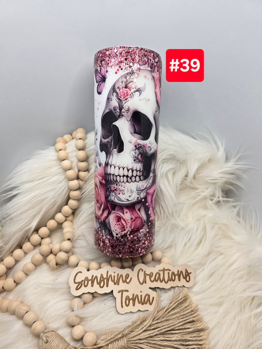 #39- Live Sale 07/13/2025 -  30oz Skinny- Pink Rose Skull Wrap
