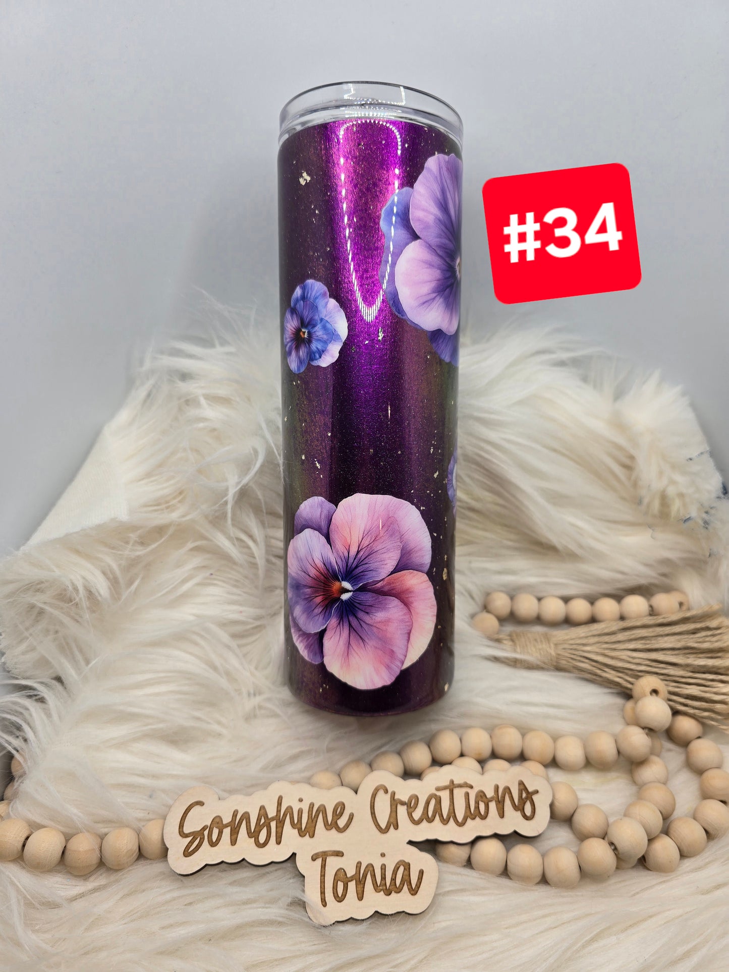 #34 Live Sale 5/03/2026 - 30oz skinny- Siete Eggplant mica with flowers " The struggle is part of the story"