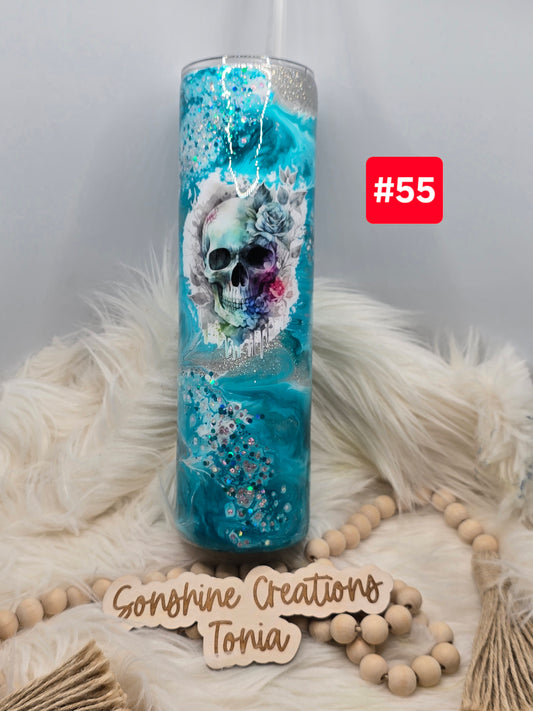 #55 Live Sale 2/01/2026 - 35oz Skinny- Teal ink swirl- floral skull