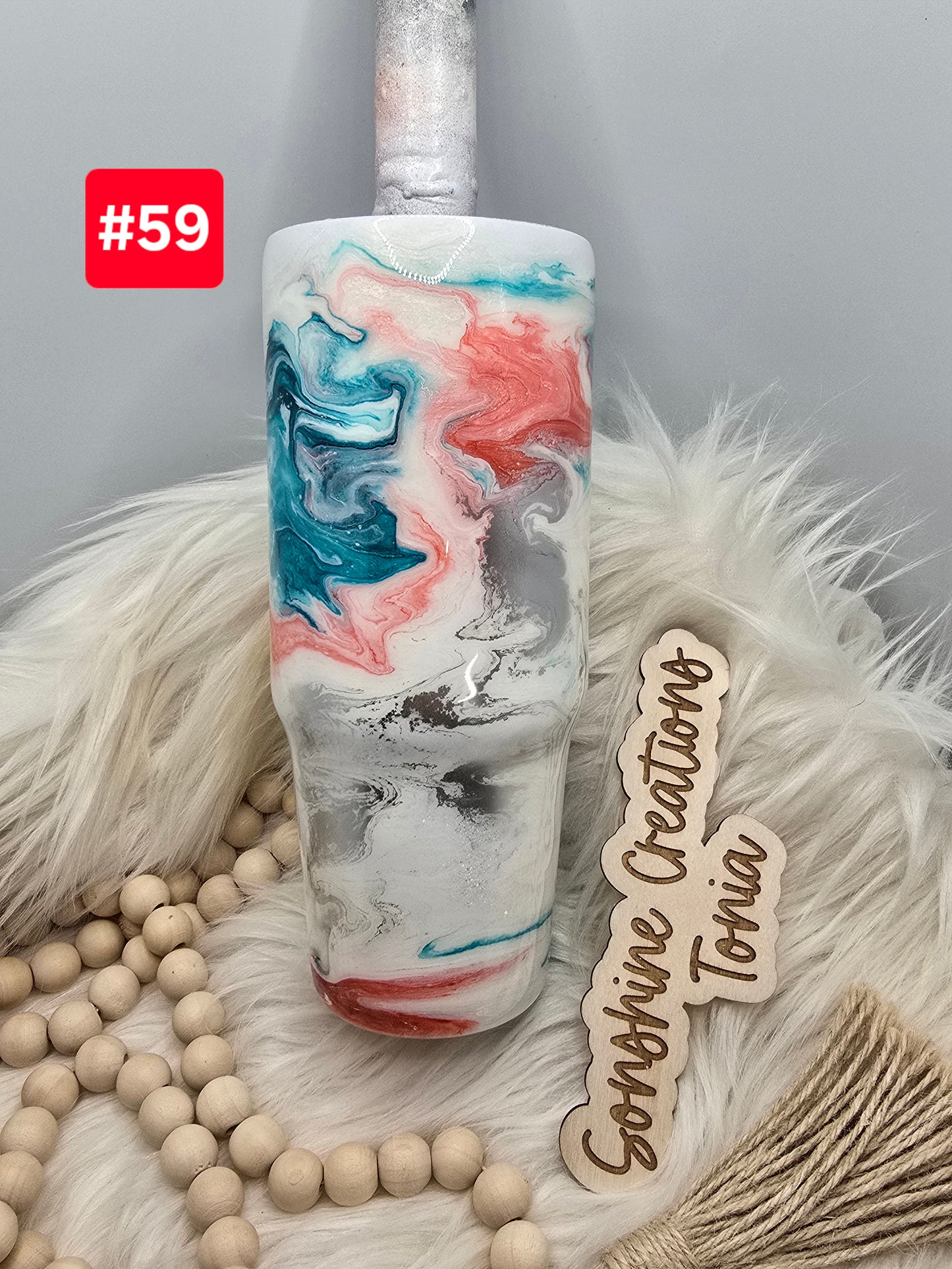 LIVE SALE 5/042025 - #59- 30oz Clip mate: Teal, coral elegance