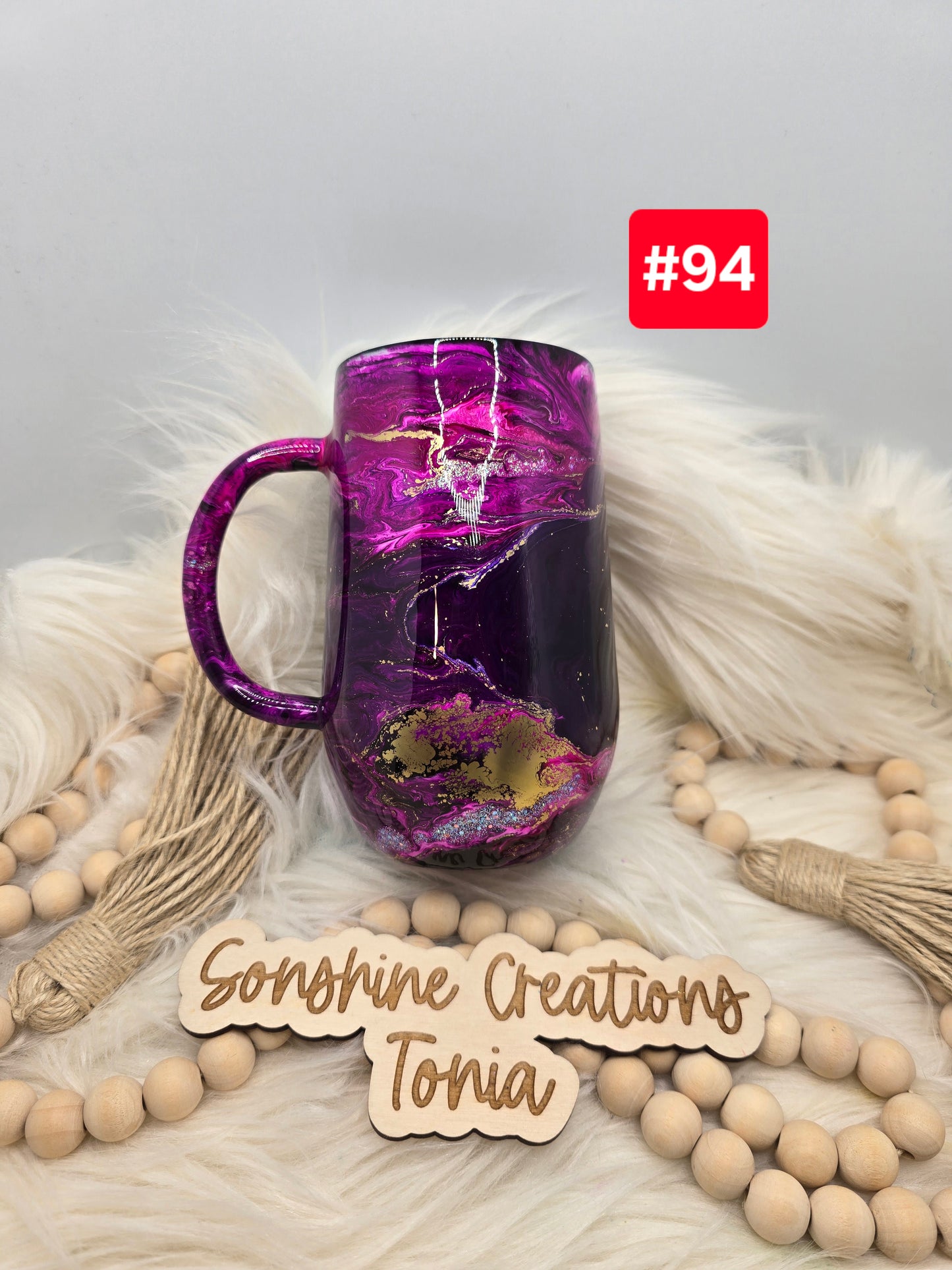 #94 Live Sale 3/15/2026 - 16oz Coffee mug- Pink, Purple, gold swirl