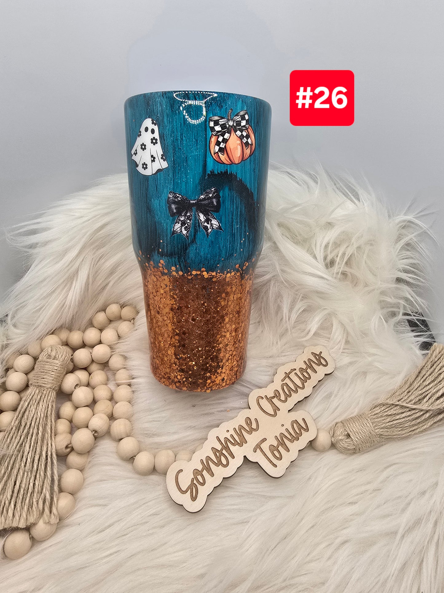 #26- Live Sale 09/14/2025 - 30 oz. Curve: Teal Woodgrain Orange Glitter