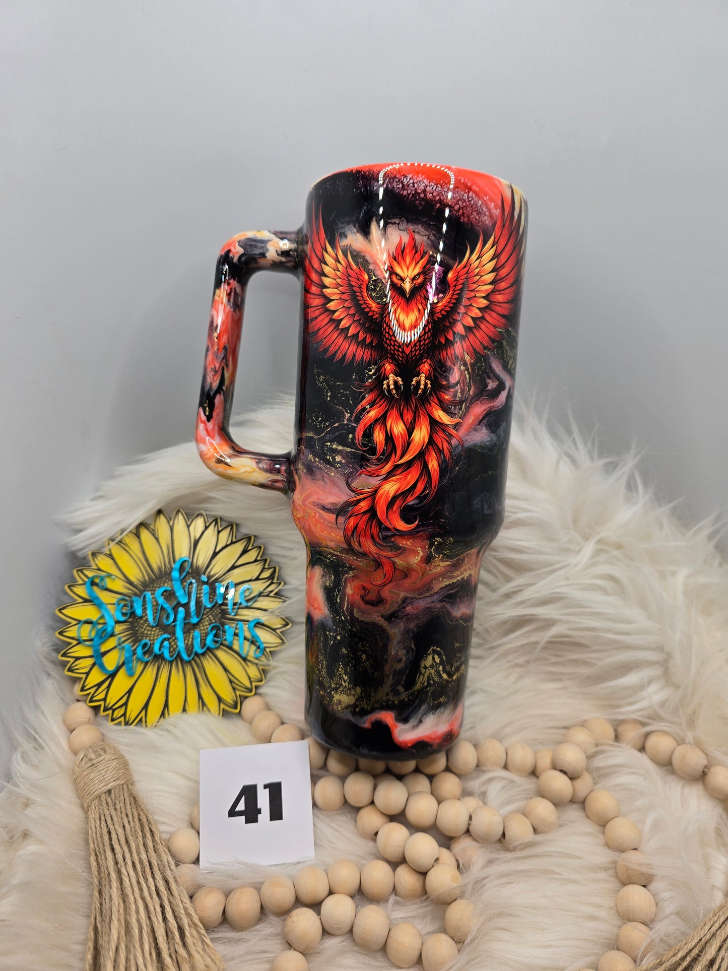 #41- 40oz Handle- Coral nebula w/glow- Phoenix